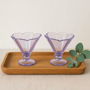 VTG Purple Lavender Glass Cup Set of 2 Petal Decor Lilac Cocktail Glass Dessert